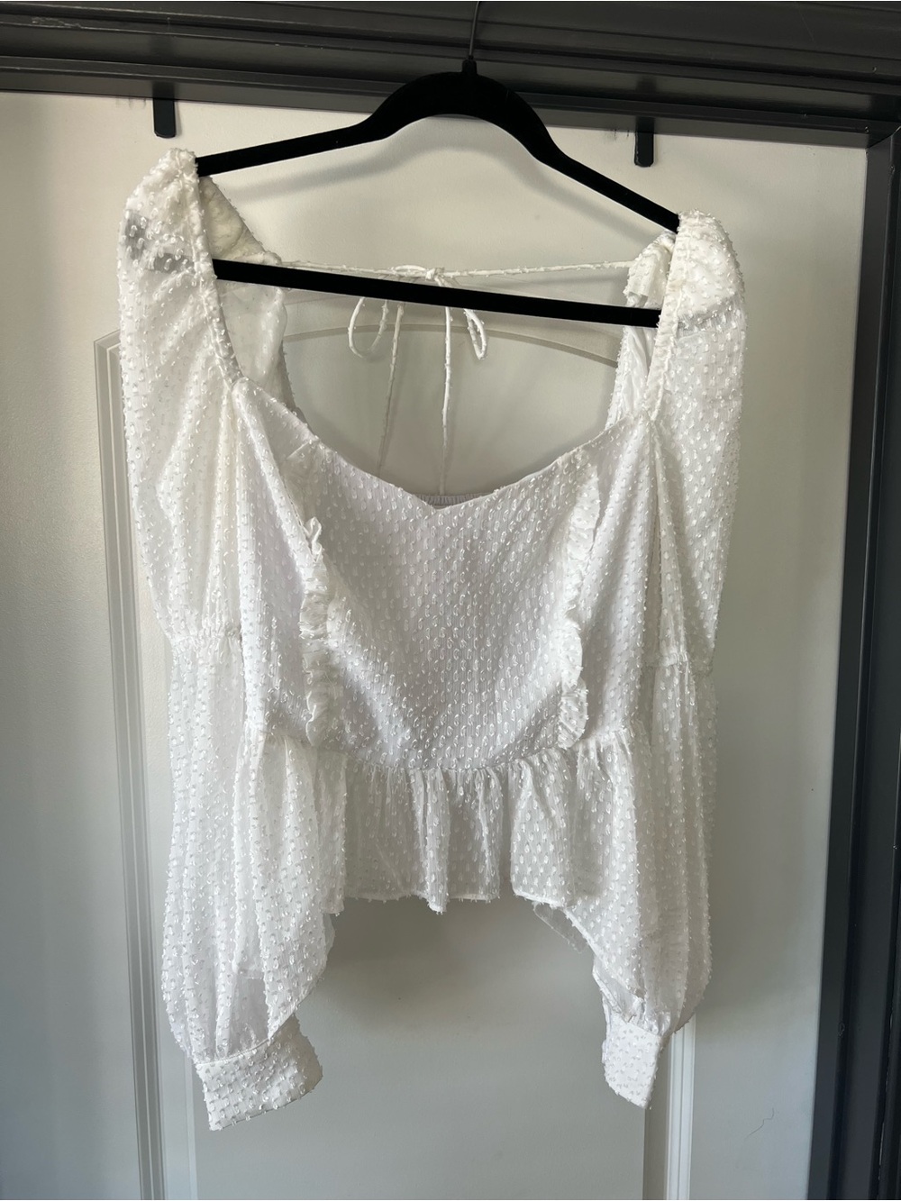 Song of Style White Swiss Dot Ruffle Peasant Top